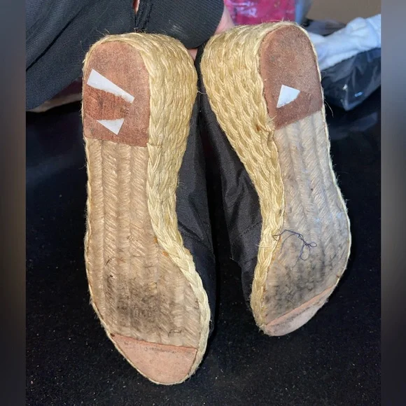 Lauren Ralph Lauren Cecilia Black Shantung Silk Espadrille Wedge sandals - Picture 7 of 8